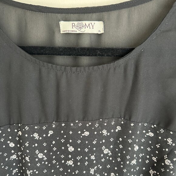 Romy Black and White Floral Sheer Layer Whimsigoth Dress - Picture 3 of 7